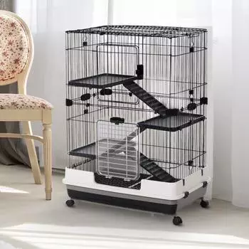 Pawhut Kleintierkäfig 4-Ebenen, offenes Dach, 3 Öffnungen, schwarz, 81,2x52,7x110cm