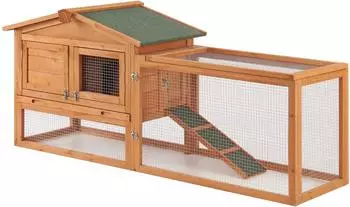 en.casa Kaninchenstall Oberursel 2-st&ouml;ckig 68x156x52cm Tannenholz (ACKS-7601)