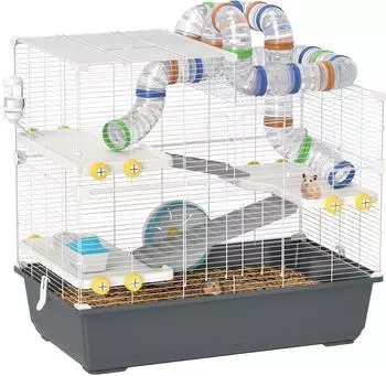 Pawhut Hamsterkäfig 4 Etagen mit Laufrad, Futternapf & Tunnel (D51-437V00GY)