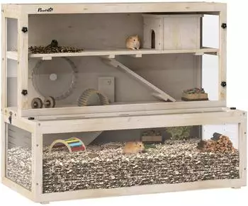 Pawhut Hamsterkäfig Holz 3 Etagen 100x50x84cm (D51-499V00ND)