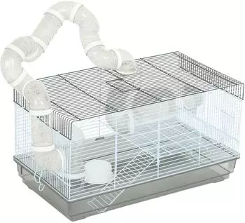 Pawhut Hamsterk&auml;fig mit Tunnel und Zubeh&ouml;r, Stahlgitter, grau, 58x32x31cm (D51-432V00GY)