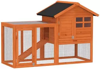 Pawhut Kaninchenstall 2 Etagen Tannenholz mit Freilaufgehege, 123,5x62,6x92,5cm (D51-088V00OG)
