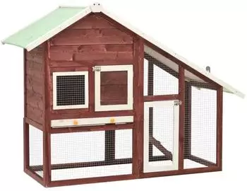 Helloshop26 Kaninchenstall 140x63x120cm Tannenholz massiv, mokka/weiß (02_0000612)