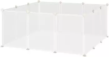 Pawhut Freilaufgehege f&uuml;r Kleintiere, 12 Platten, 105x105x45cm, wei&szlig;