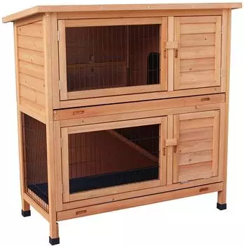 Dehner Kaninchenstall Original Kiefernholz lasiert, 114x57x116cm, hellbraun