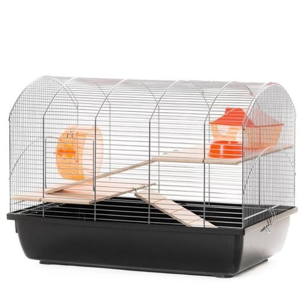 Ollesch Mäusekäfig Hamsterkäfig Nagerkäfig 59x36x43 cm Chrom schwarz mit Zubehör