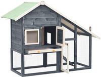 vidaXL Kaninchenstall Grau und Wei&szlig; 140x63x120 cm Tanne Massivholz