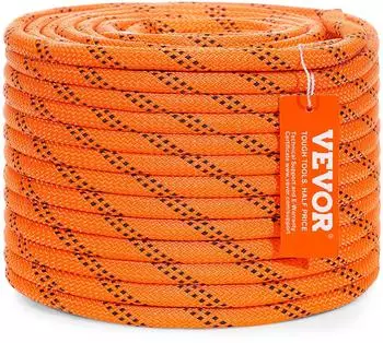 VEVOR Doppelt geflochtenes Polyesterseil 9,5mm x 36,57m, 48 Litzen, 17,79kN Bruchlast, Orange/Schwarz