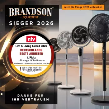 Brandson Standventilator DC Motor mit Fernbedienung und LED Display – Geräuscharmer Betrieb durch moderne DC-Motortechnik