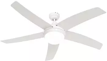 QAZQA Cool Deckenventilator mit LED dimmbar, Fernbedienung, weiß/Holzprint, Ø132cm (107757)