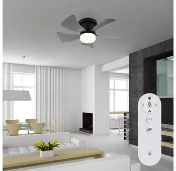 Globo Hines Deckenventilator LED, schwarz-grau, Ø40,6cm, Fernbedienung (03609A) – Globo Hines Deckenventilator LED – kompakte Klimatisierung mit integrierter Beleuchtung