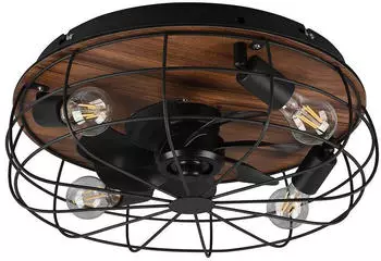 RL Deckenventilator mit Fernbedienung Metall schwarz Holzoptik 4x E27 &Oslash;48cm