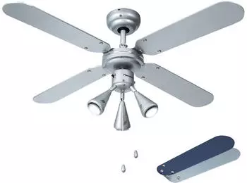 ETC Shop Deckenventilator LED bewegliche Spots Zugschalter Vor-/Rücklauf 102cm