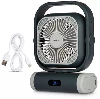 Medion E10 TF Akku-Ventilator 20W USB mit Licht, Oszillation, Powerbank (MD12065)