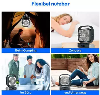 Medion E10 TF Akku-Ventilator 20W USB mit Licht, Oszillation, Powerbank (MD12065) – Medion E10 TF – Akkubetriebener Ventilator mit integrierter Beleuchtung