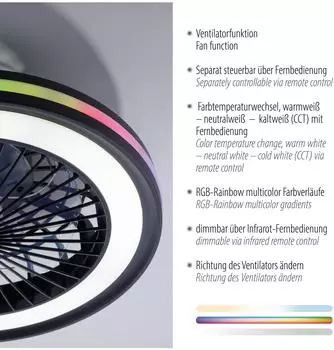 JUST LIGHT Brandon LED-Deckenventilator RGBW CCT dimmbar Ø46,5cm Fernbedienung (Brandon) – Brandon – Deckenventilator mit integrierter LED-Beleuchtung