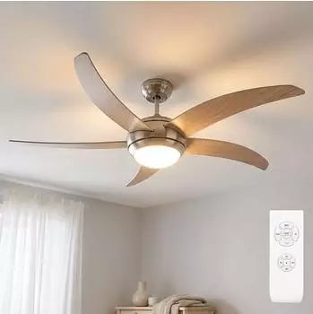 V-TAC Deckenventilator mit Beleuchtung, wendbare Flügel braun, Fernbedienung, 132x41cm, 2x E27