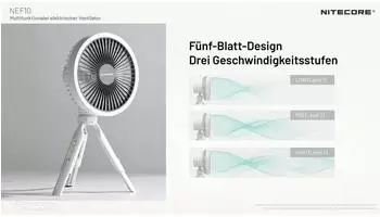 Nitecore NEF10 Tragbarer Ventilator mit LED-Ringlicht & Powerbank, Weiß (NEF10) – Nitecore NEF10 – Ventilator mit LED-Beleuchtung für flexible Einsatzbereiche