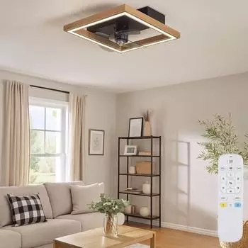Globo Deckenventilator mit LED-Deckenlampe, Holz, dimmbar, Fernbedienung, Vor-/R&uuml;cklauf
