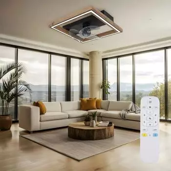 Globo Deckenventilator mit LED-Deckenlampe, Holz, dimmbar, Fernbedienung, Vor-/Rücklauf – Holzflügel und Vor-/Rücklauf für zwei Jahreszeiten