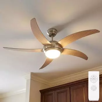 V-TAC Deckenventilator mit Beleuchtung, wendbare Fl&uuml;gel, Fernbedienung, 132cm, 2x E27