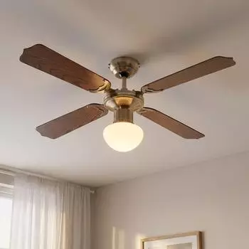 Globo Deckenventilator LED Zugschalter, Eiche/Altmessing, Ø106,6cm (3,7W)