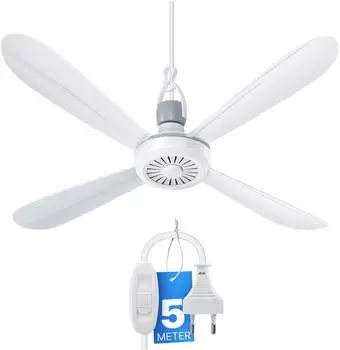 Bestlivings Mobiler Deckenventilator weiß, Ø40cm, 5W, 5m Kabel mit Schalter (28271)