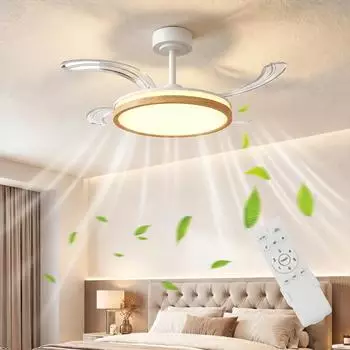 HomCom Deckenventilator mit LED-Beleuchtung, einziehbare Fl&uuml;gel, &Oslash;95cm, 80W (B31-649V00ND)