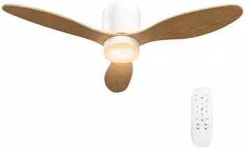 HomCom Deckenventilator mit LED-Beleuchtung und Fernbedienung, 115cm, Naturholz (B31-517V00ND)