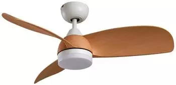 Lindby Enon LED-Deckenventilator, weiß/Holzoptik, DC, dimmbar (10022111)
