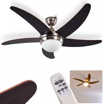 hofstein Morino Deckenventilator Nickel-Matt, Braun, 2-flammig