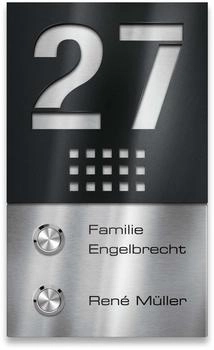 Metzler 2-fach + Hausnummer und Familienname wetterfest & massiv Mehrfamilien-Haus (Schwarz Satiniert)