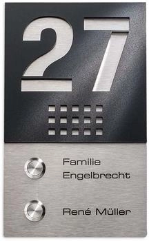 Metzler aus V2A Edelstahl Zweifamilienhaus Klingel + Gravur Schwarz