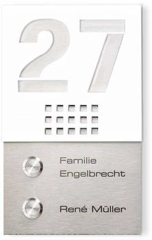 Metzler 2-fach + Hausnummer und Familienname wetterfest & massiv Mehrfamilien-Haus (Weiß)
