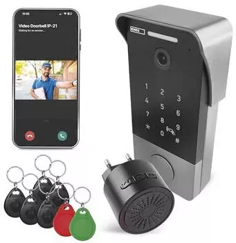 EMOS Gosmart Video-Türklingel mit App inkl Codeschloss Klingel Netzteil RFIDs (H4034)