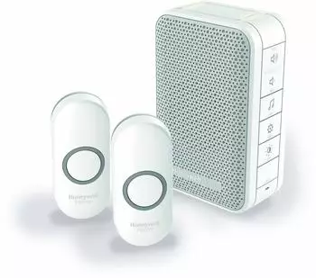 Honeywell Series 3 Tragbare LED-Türklingel, 2 Drucktasten, Weiß (DC313NFB)