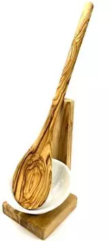 D.O.M. Die Olivenholz Manufaktur Kochl&ouml;ffelhalter mit Kochl&ouml;ffel und Porzellanschale, Olivenholz (3091)