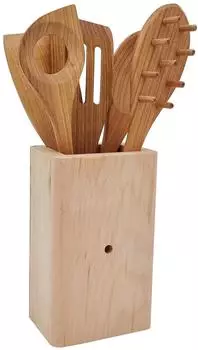 Erst-Holz Küchenset 6-teilig, Zirbenholz & Kirschbaumholz mit Gefäß (40.10-028)