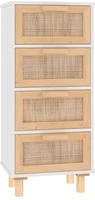 Sideboard Wei&szlig; 40x30x90 Cm Massivholz Kiefer Und Natur-rattan Vidaxl