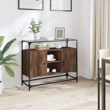 vidaXL Sideboard mit Glasplatte braun Eiche 98 x 35 x 81 cm Holzwerkstoff (846073)