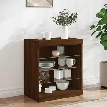 vidaXL Sideboard mit LED-Leuchten Braun Eichen-Optik 60,5x37x67 cm (836699)