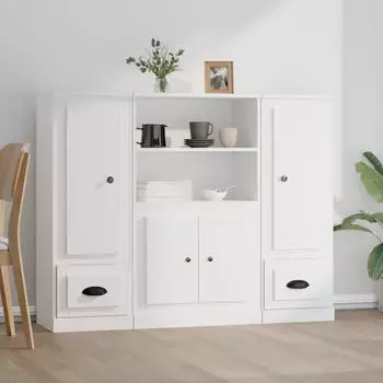 vidaXL Highboards 3 Stk. Weiß Holzwerkstoff (3185311)