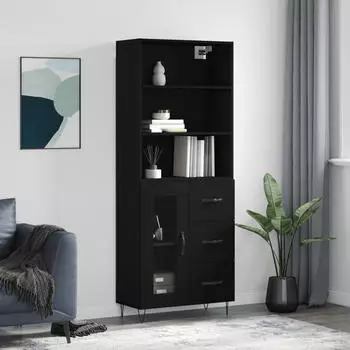 vidaXL Highboard Schwarz 69,5x34x180 cm Holzwerkstoff (3189502)