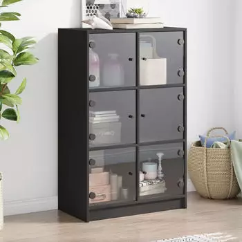 vidaXL Highboard mit Türen Schwarz 68x37x109 cm Holzwerkstoff (3295851)
