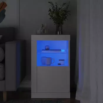 vidaXL Beistellschrank mit LED-Leuchten Weiß Holzwerkstoff (836630)