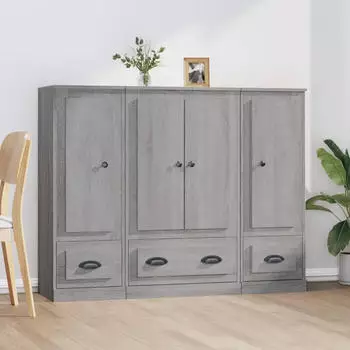 vidaXL Highboards 3 Stk. Grau Sonoma Holzwerkstoff (3185301)