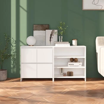 vidaXL 2-tlg. Sideboard Weiß Holzwerkstoff (3098081)