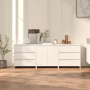 vidaXL 3-tlg. Sideboard Weiß Holzwerkstoff (3098065)