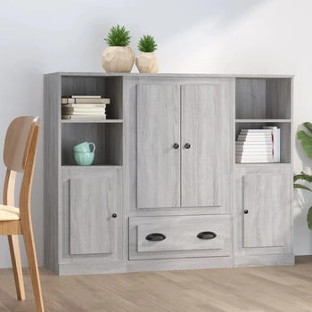 vidaXL Highboards 3 Stk. Grau Sonoma Holzwerkstoff (3185325)