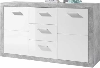 Stella Trading Sideboard Stone Beton Optik weiß Hochglanz (44-671-D5)